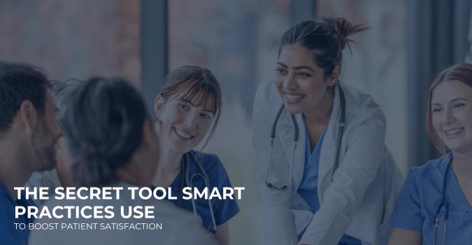 "Smiling patient interacting with a healthcare provider using a digital tablet, reflecting the use of smart technology to enhance satisfaction."