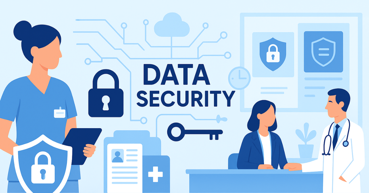 Data Security practices for Australian healthcare clinics with secure patient information visuals.