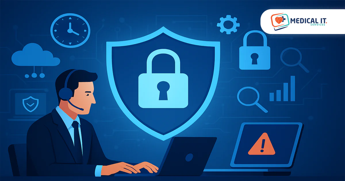 Security team delivering 24/7 Managed Cybersecurity Services with real-time monitoring and threat detection tools.