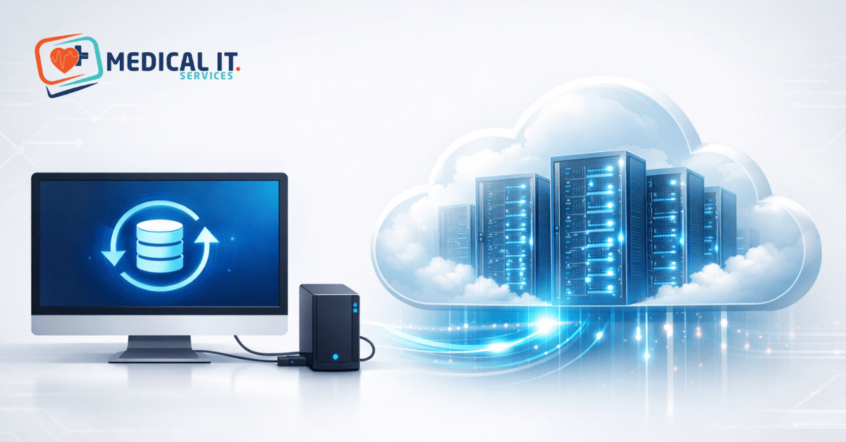 Backup and disaster recovery services showing local backup, cloud storage, and full cloud failover protection