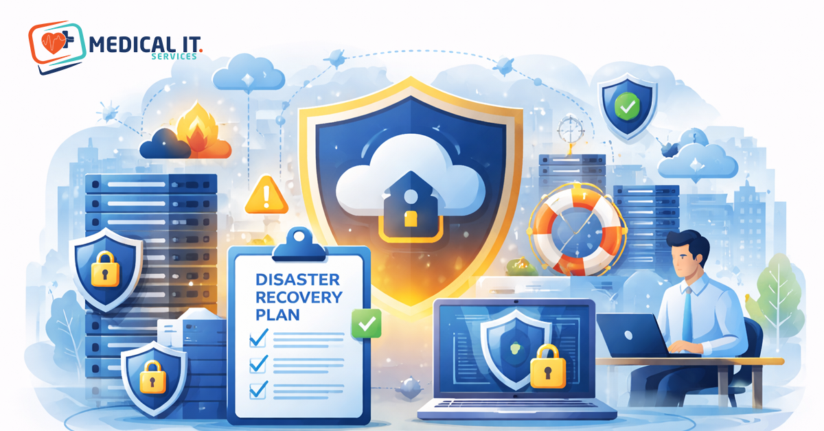 Disaster recovery plan for cloud services with secure data and systems.