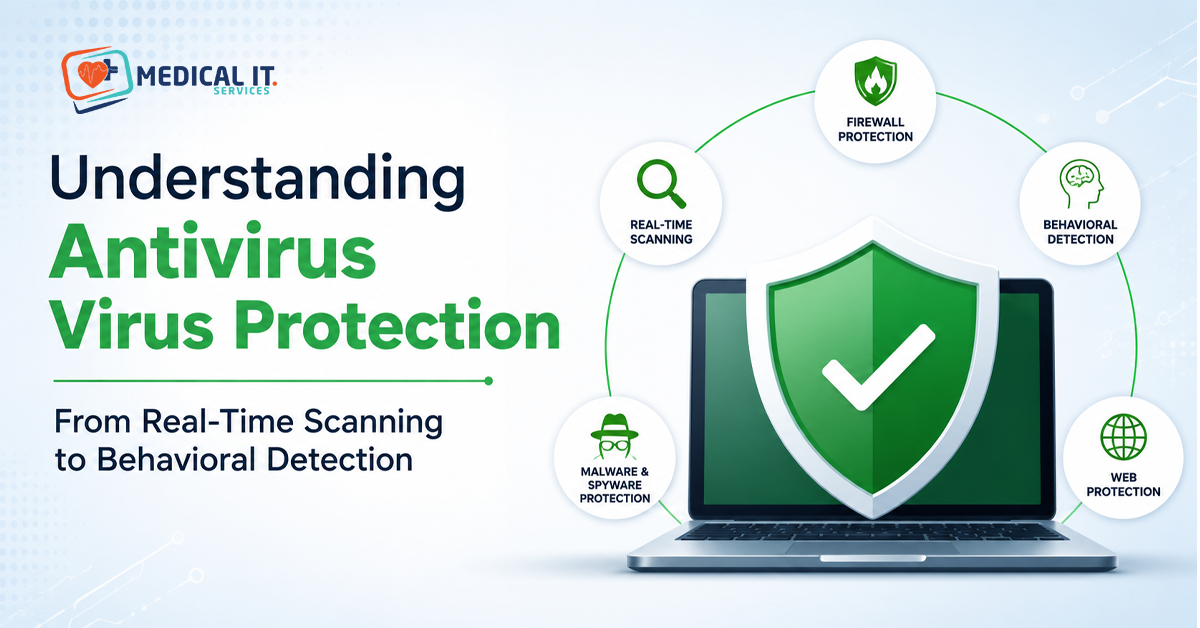 Antivirus virus protection security shield on laptop